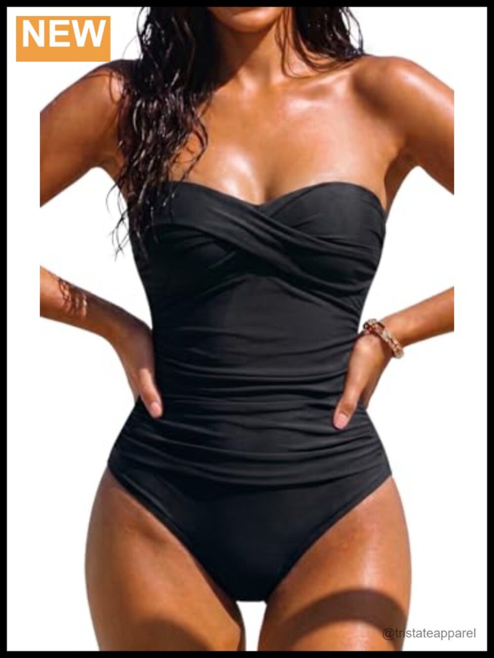 Bandeau One Piece Swimsuit Ruched Tummy Control Swimwear